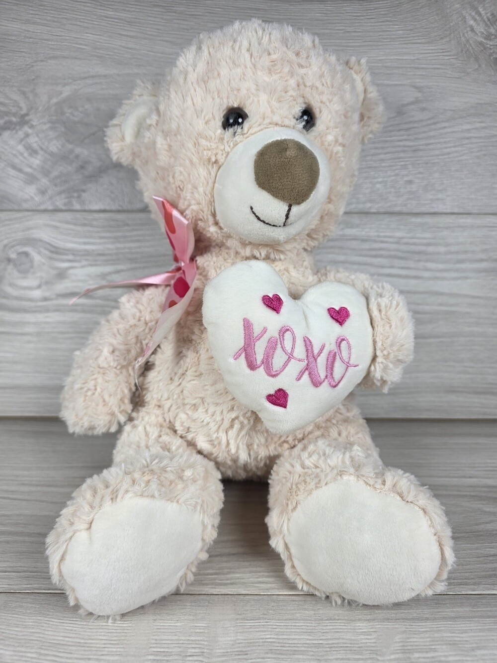 Hugfun Plush Teddy Bear Holding Heart Pillow 14" Vday XoXo SU33